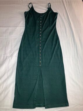 Women's Forest Green Button-Front Midi Slip Dress